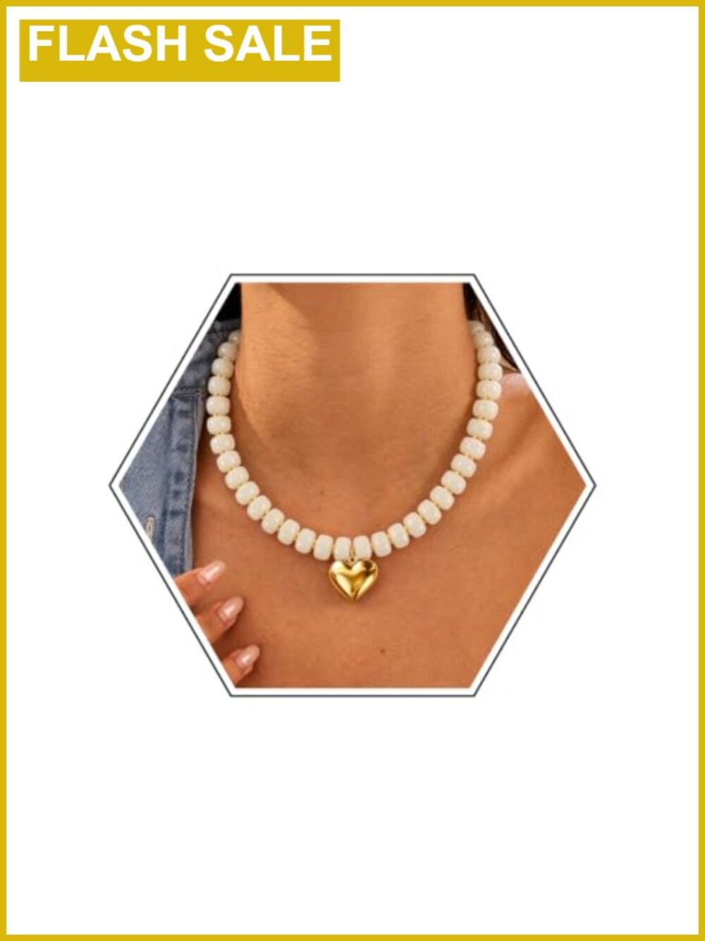 Chunky Beaded Heart Choker Necklace Boho Statement Handmade Resin